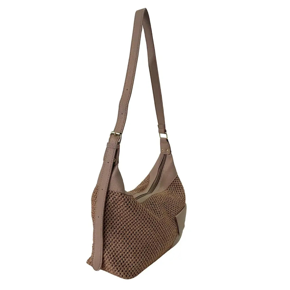 Bolsa Hobo Ráfia Sintética Bege - Acessorio de Moda