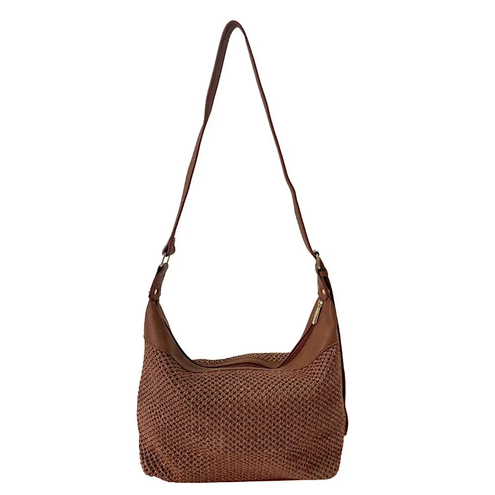 Bolsa Hobo Ráfia Sintética Caramelo - Acessorio de Moda