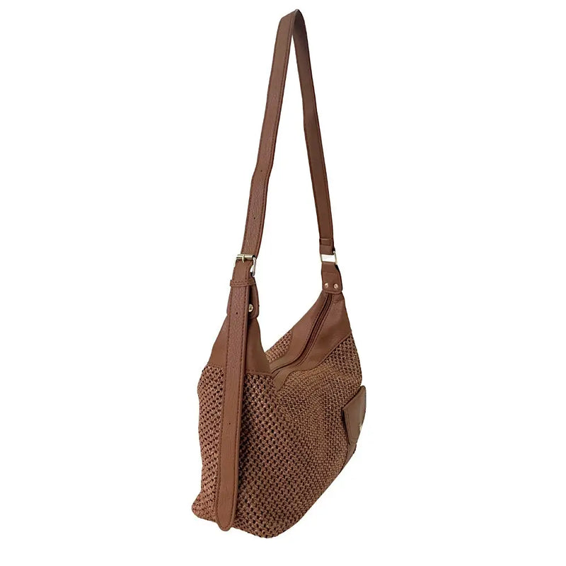 Bolsa Hobo Ráfia Sintética Caramelo - Acessorio de Moda