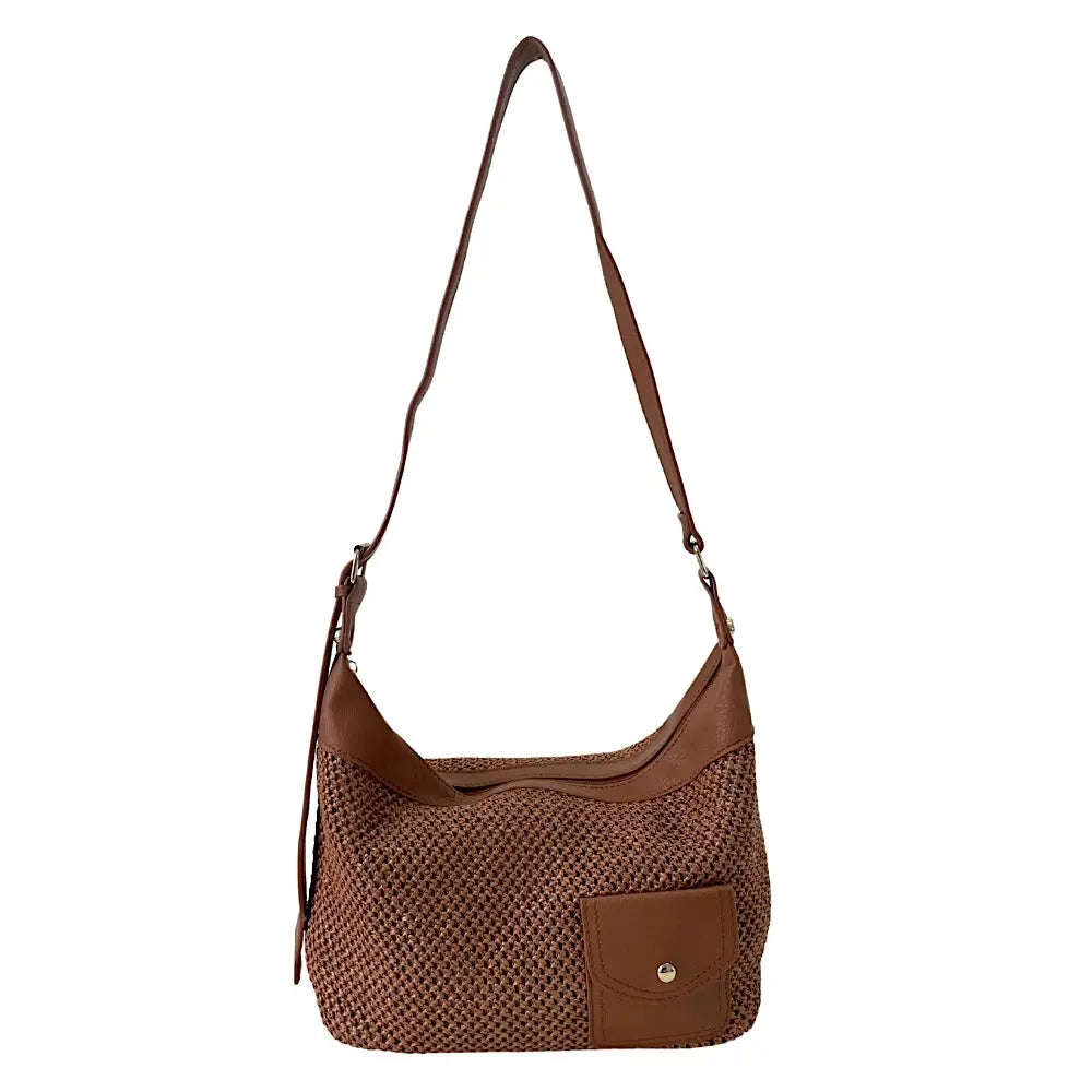 Bolsa Hobo Ráfia Sintética Caramelo - Acessorio de Moda