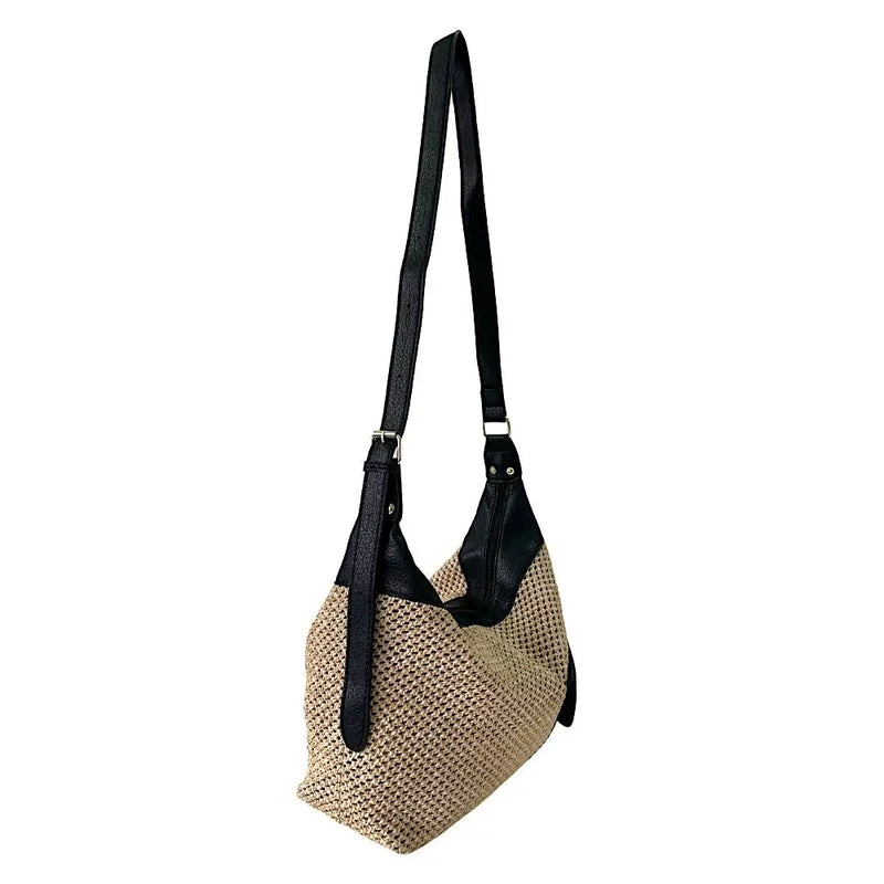 Bolsa Hobo Ráfia Sintética Preto - Acessorio de Moda