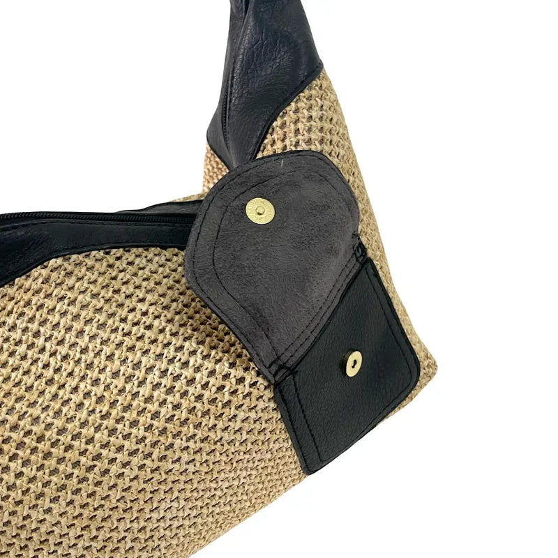 Bolsa Hobo Ráfia Sintética Preto - Acessorio de Moda