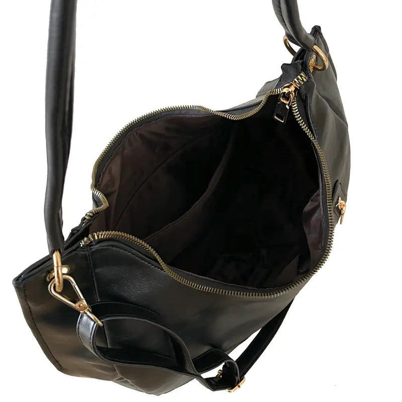 Bolsa Hobo Soft com Bolso Preta - Acessorio de Moda