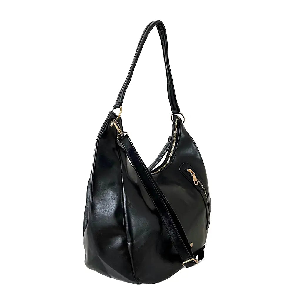 Bolsa Hobo Soft com Bolso Preta - Acessorio de Moda