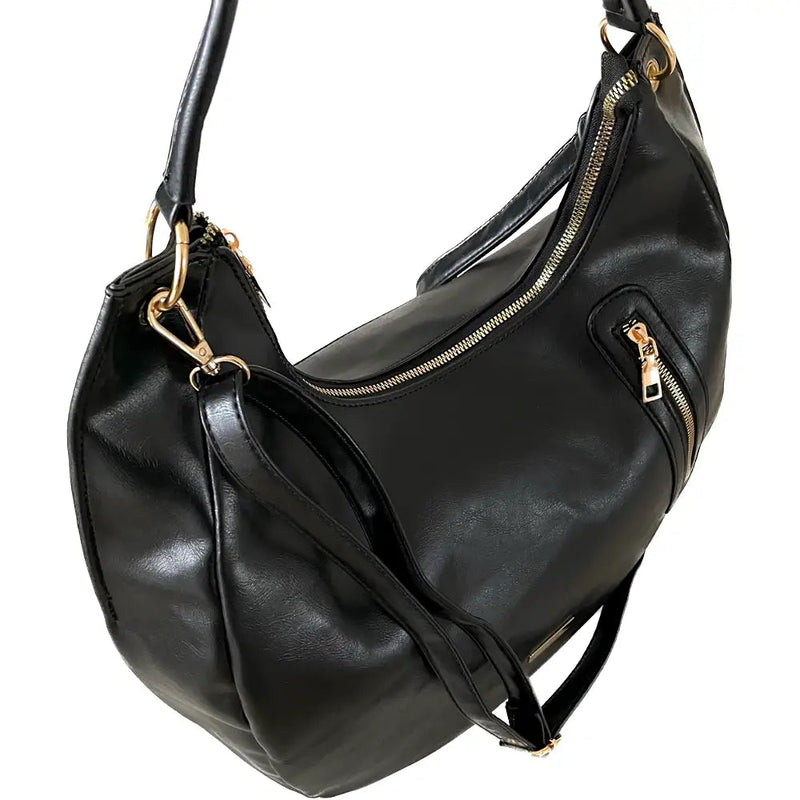 Bolsa Hobo Soft com Bolso Preta - Acessorio de Moda