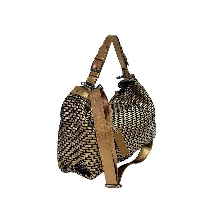 Bolsa Hobo Tela Couro Bronze - Acessorio de Moda - Estilo