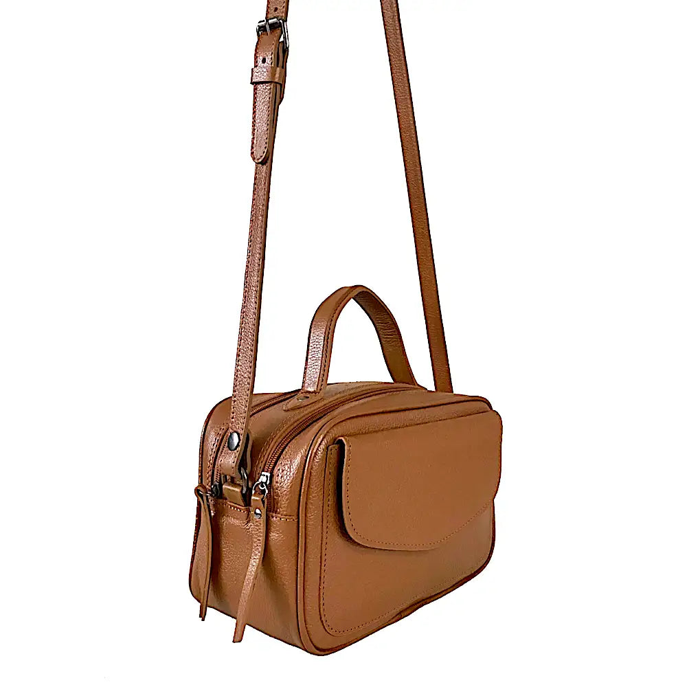 Bolsa Its! Crossbody Couro Média com Divisão Caramelo