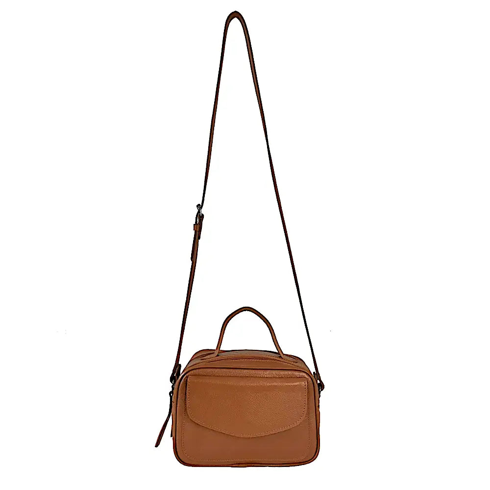 Bolsa Its! Crossbody Couro Média com Divisão Caramelo