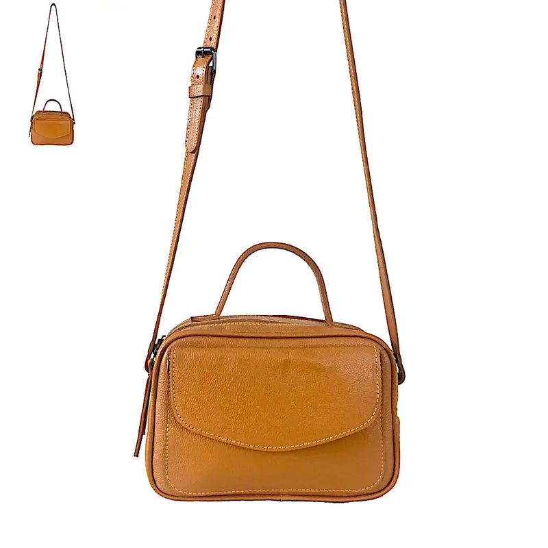 Bolsa Its! Crossbody Couro Média com Divisão Mostarda