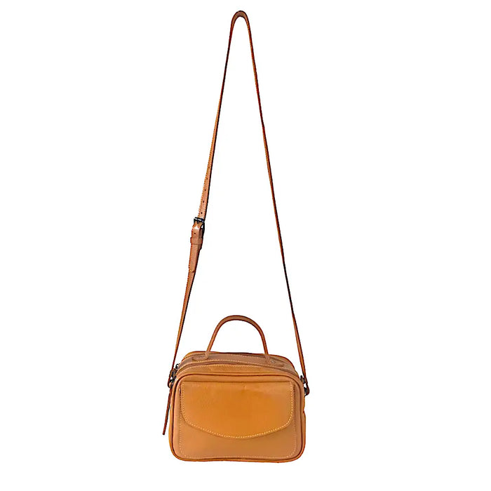 Bolsa Its! Crossbody Couro Média com Divisão Mostarda