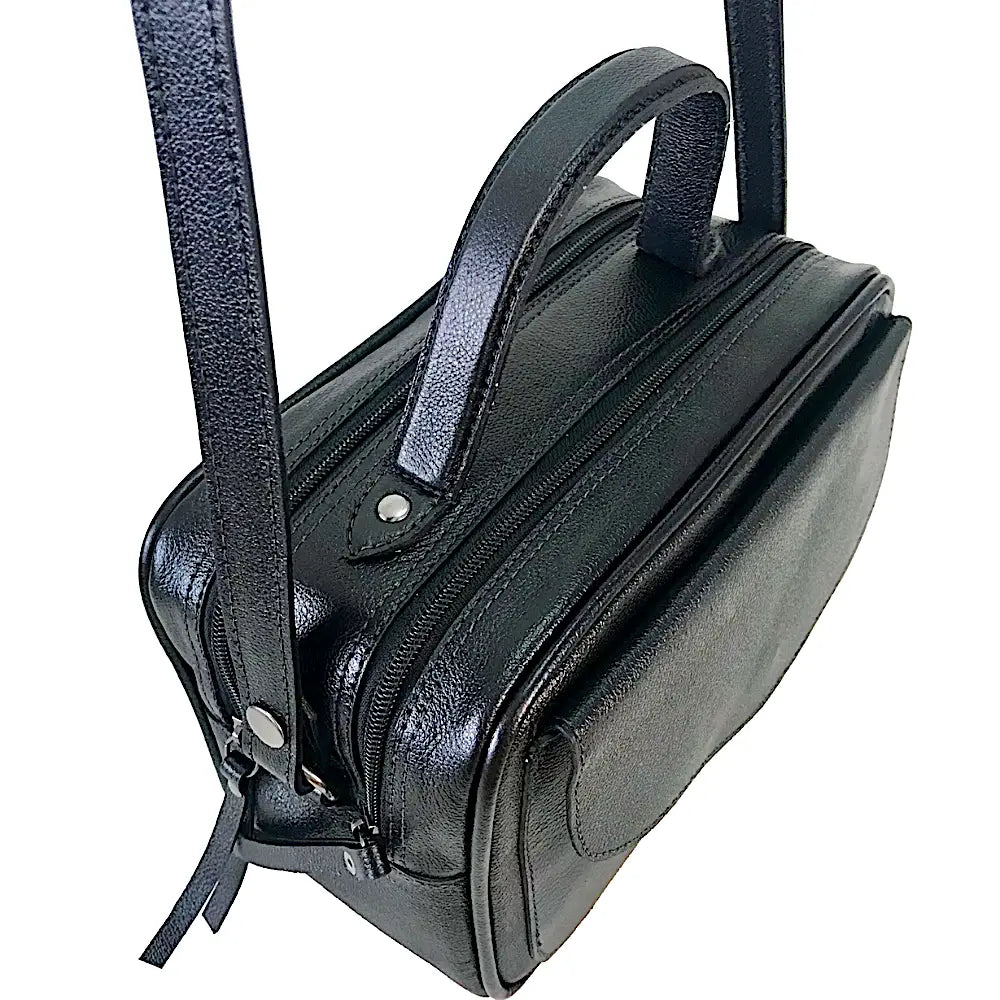 Bolsa Its! Crossbody Couro Média com Divisão Preta