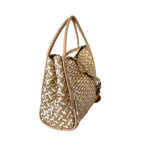 Bolsa Tote Tressê Couro Bege com Dourado - Acessorio